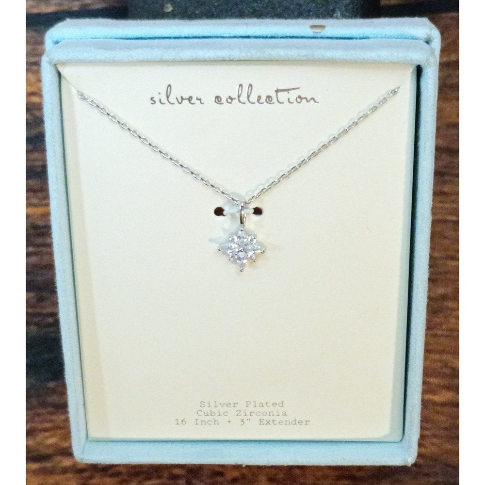 A New Day Silver Plated Cubic Zirconia Starburst Necklace 16-19 Inch